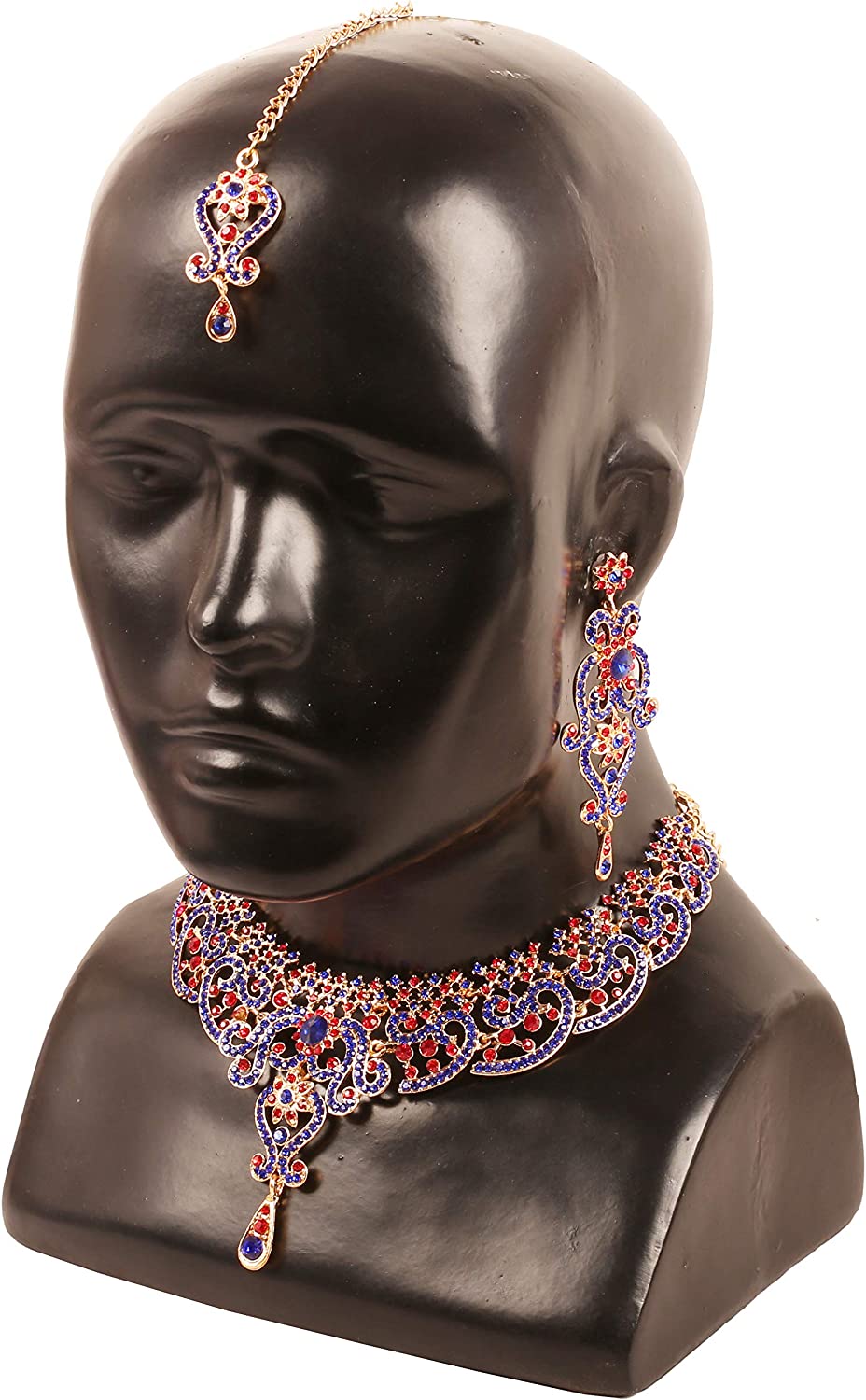 Touchstone Indian Bollywood Gorgeous intricate Workmanship Sparkling White Colorful Rhinestone crystal wedding Designer Jewelry Necklace Set In Gold And Silver Tone For Women. - Image 6